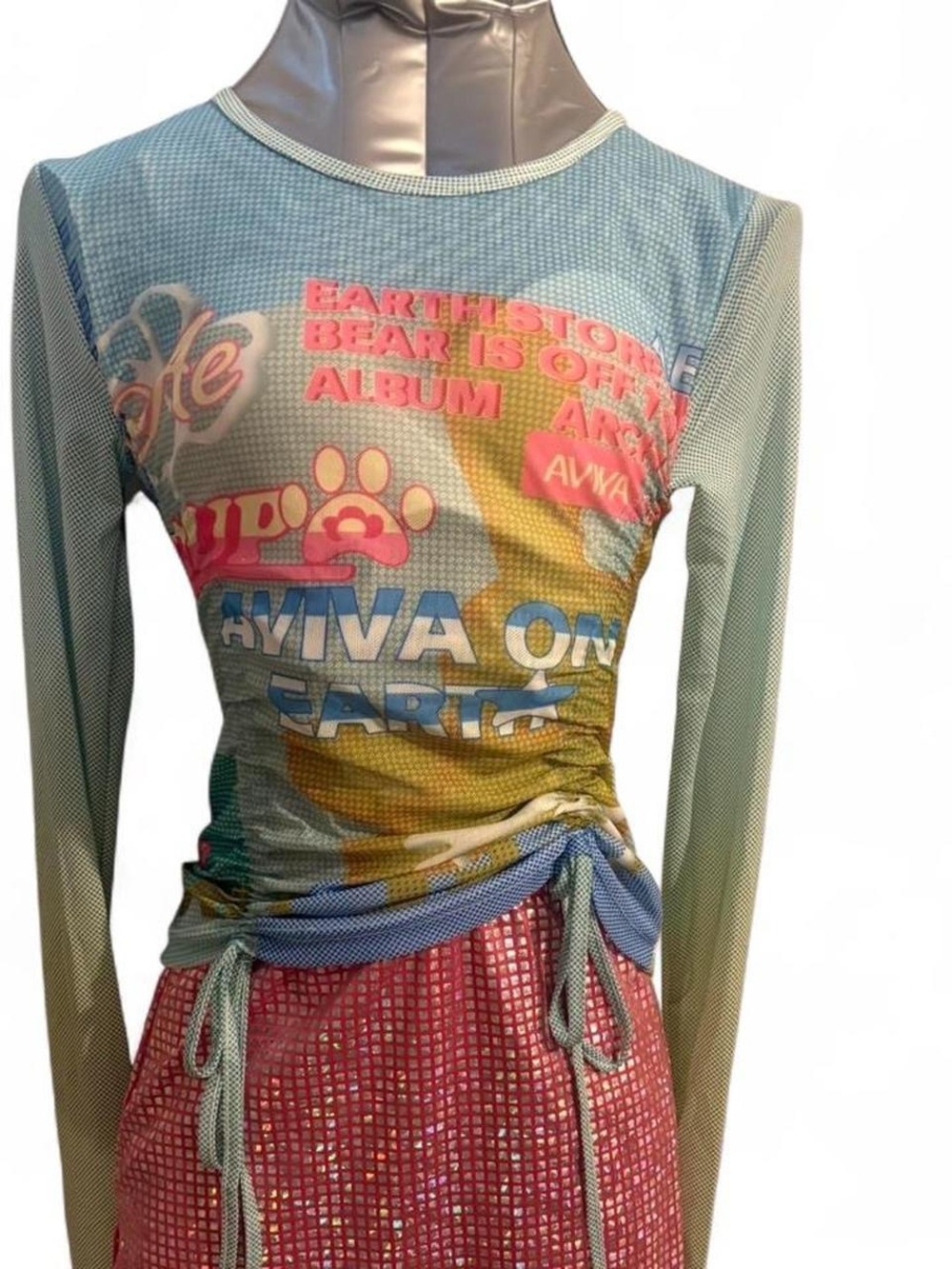 Graphic Multicolor Mesh Long-Sleeve Top by